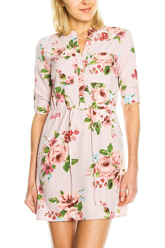 KLKD Women's 3/4 Sleeve Floral Print Dress