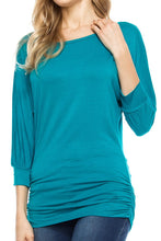 KLKD Wd.omen's 3/4 Dolman Sleeve Side Shirring Top Made in U.S.A. (Plus Size Available)