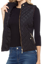 KLKD Women's Quilted Mockneck Side Ribbed Panel Vest