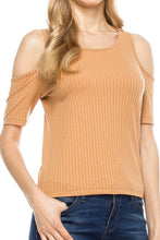 KLKD Women's Solid Cold-Shoulder Ribbed Top