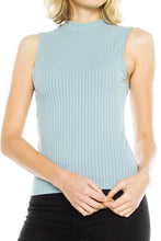 KLKD Women's Sleeveless Mock Neck Ribbed Top