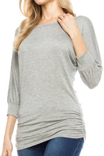 KLKD Wd.omen's 3/4 Dolman Sleeve Side Shirring Top Made in U.S.A. (Plus Size Available)