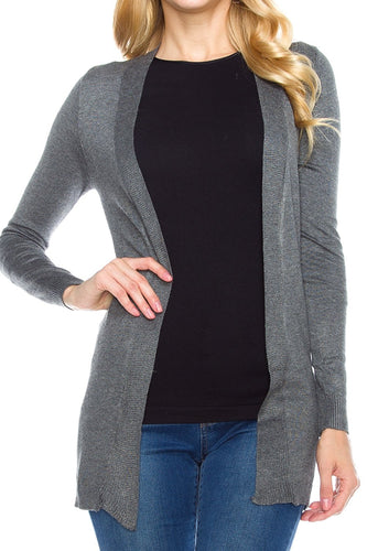 KLKD Women's Solid Classic Soft Knit Open Front Draped Cardigan (Plus Sizes Available)