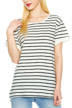 KLKD Women's Round Neck Short Sleeve Striped Top