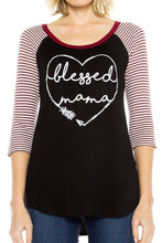 KLKD Women's Raglan 3/4 Sleeve Print Top Made in U.S.A.