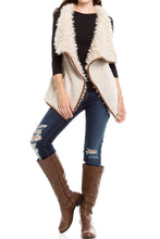 KLKD Women's Solid Shearling Contrast Open Drapey Vest