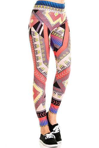 KLKD Women's Basic Aztec Chevron Stripe Printed Leggings Pants