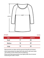 KLKD Women's Raglan 3/4 Sleeve Print Top Made in U.S.A.