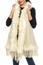 KLKD Women's Faux Fur Collar Open Front Knit Vest