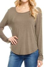 KLKD Women's Solid Round Neck Long Sleeve Top