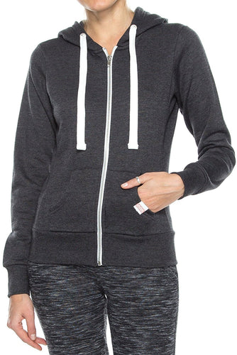 KLKD Women's Slim Fit Basic Fleece Zip-up Hoodie Jacket