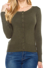 KLKD Women's Solid Basic Soft Knit Crewneck Button Down Cardigan (Plus Sizes Available)