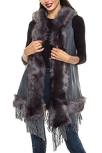 KLKD Women's Faux Fur Collar Open Front Knit Vest