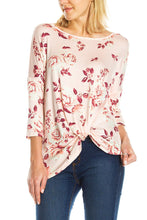 KLKD Women's 3/4 Sleeve Twist-front Floral Printed Tunic Top