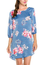 KLKD Women's Printed Round Neck Bishop 3/4 Sleeve Shift Dress Made in U.S.A.