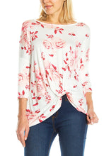 KLKD Women's 3/4 Sleeve Twist-front Floral Printed Tunic Top