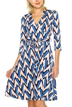 KLKD Women's Printed 3/4 Sleeve Self-tie Surplice Faux Wrap Dress Made In USA