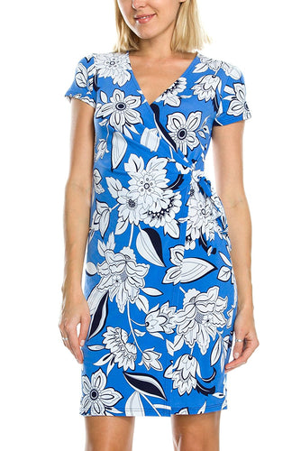 KLKD Women's Printed Faux Wrap Dress