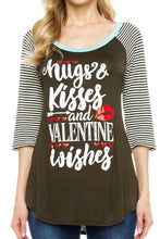 KLKD Women's Raglan 3/4 Sleeve Print Top Made in U.S.A.