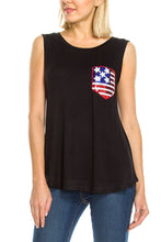 KLKD Women's American Flag Sequin Pocket Tank Top