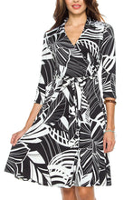 KLKD Women's Printed 3/4 Sleeve Self-tie Surplice Faux Wrap Dress Made In USA