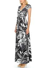 KLKD Women's Printed Cap Sleeve Self-tie Maxi Faux Wrap Dress