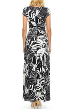 KLKD Women's Printed Cap Sleeve Self-tie Maxi Faux Wrap Dress