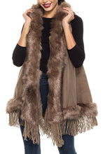 KLKD Women's Faux Fur Collar Open Front Knit Vest