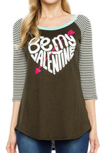 KLKD Women's Raglan 3/4 Sleeve Print Top Made in U.S.A.