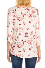 KLKD Women's 3/4 Sleeve Twist-front Floral Printed Tunic Top