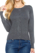 KLKD Women's Solid Basic Soft Knit Crewneck Button Down Cardigan (Plus Sizes Available)