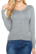 KLKD Women's Solid Basic Soft Knit Crewneck Button Down Cardigan (Plus Sizes Available)