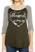 KLKD Women's Raglan 3/4 Sleeve Print Top Made in U.S.A.