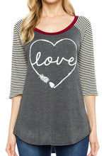 KLKD Women's Raglan 3/4 Sleeve Print Top Made in U.S.A.