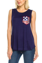 KLKD Women's American Flag Sequin Pocket Tank Top