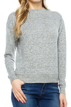 KLKD Women's Two Tone Brushed Long Sleeve Knit Sweater