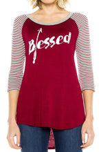 KLKD Women's Raglan 3/4 Sleeve Print Top Made in U.S.A.