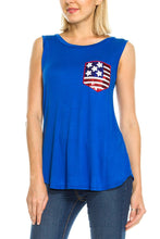 KLKD Women's American Flag Sequin Pocket Tank Top