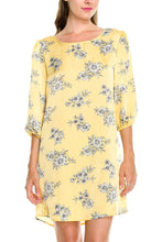 KLKD Women's Printed Round Neck Bishop 3/4 Sleeve Shift Dress Made in U.S.A.