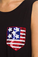 KLKD Women's American Flag Sequin Pocket Tank Top