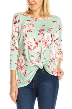 KLKD Women's 3/4 Sleeve Twist-front Floral Printed Tunic Top