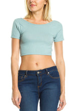 KLKD Women's Ribbed Scoop Neck Deep U Back Crop Top