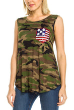 KLKD Women's American Flag Sequin Pocket Tank Top