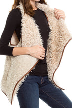 KLKD Women's Solid Shearling Contrast Open Drapey Vest