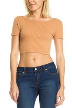 KLKD Women's Ribbed Scoop Neck Deep U Back Crop Top